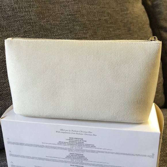 Dior Beauty Makeup Bag Pouch Off White Velvet Medium Makeup Bag Authentic - Picture 9 of 15